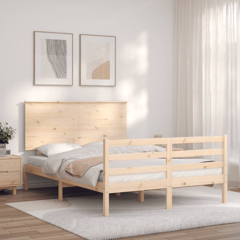 vidaXL tömör fa ágykeret fejtámlával 140 x 190 cm