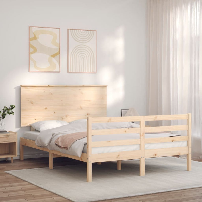 vidaXL tömör fa ágykeret fejtámlával 140 x 190 cm