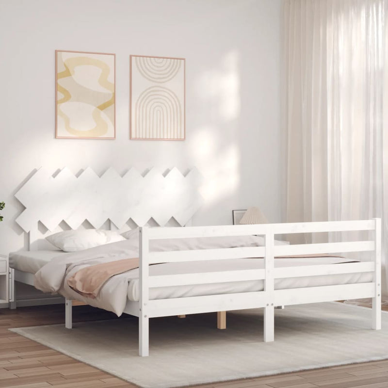 vidaXL fehér tömör fa ágykeret fejtámlával 160 x 200 cm