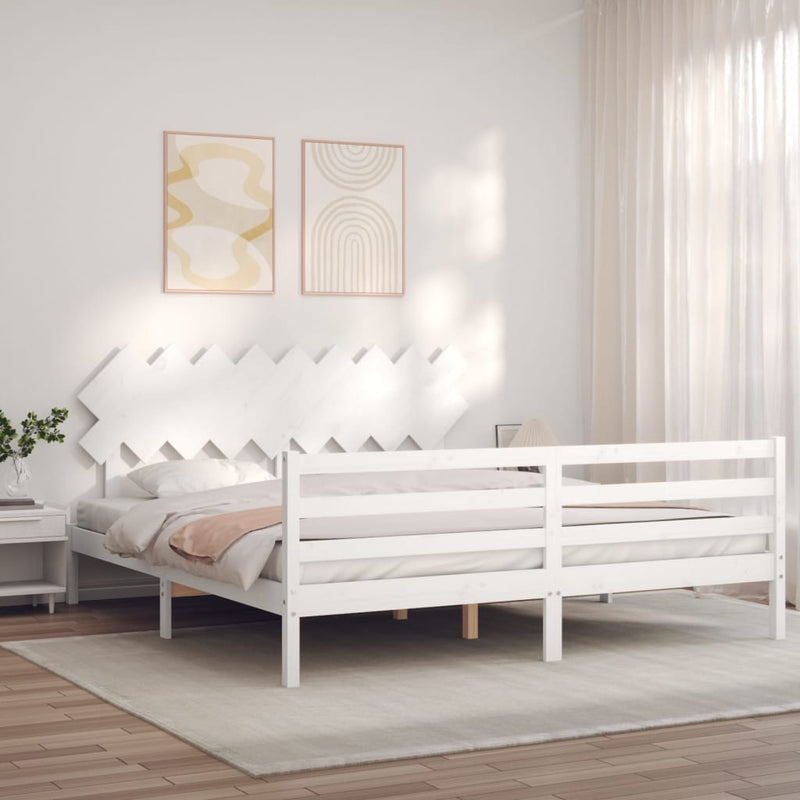 vidaXL fehér tömör fa ágykeret fejtámlával Super King Size