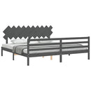 vidaXL szürke tömör fa ágykeret fejtámlával 200 x 200 cm