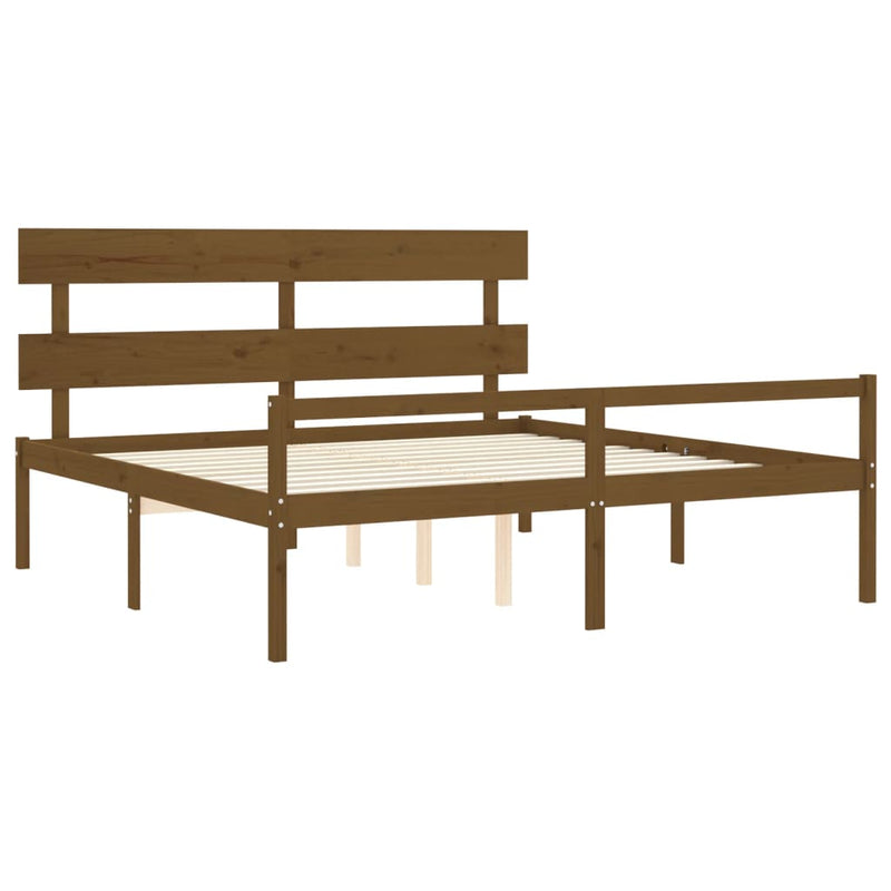 vidaXL mézbarna tömör fa ágy időseknek fejtámlával 200x200 cm