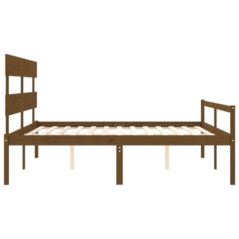 vidaXL mézbarna tömör fa ágy időseknek fejtámlával 200x200 cm
