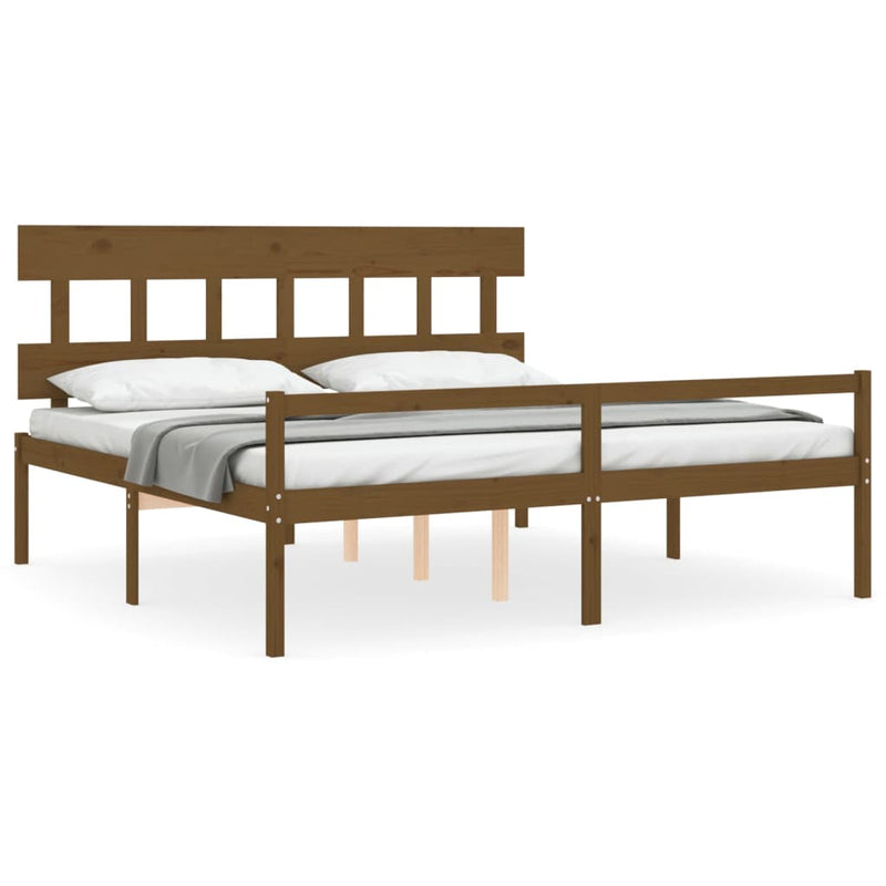 vidaXL mézbarna tömör fa ágy időseknek fejtámlával 200x200 cm