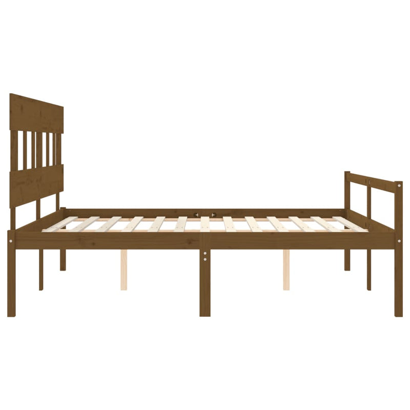vidaXL mézbarna tömör fa ágy időseknek fejtámlával 200x200 cm