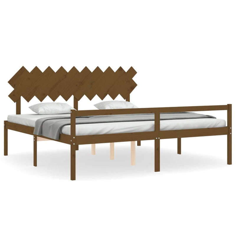 vidaXL mézbarna tömör fa ágy időseknek fejtámlával 200x200 cm