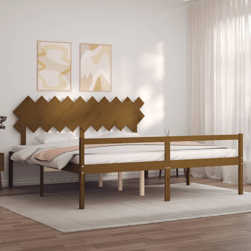 vidaXL mézbarna tömör fa ágy időseknek fejtámlával 200x200 cm