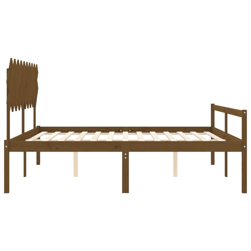vidaXL mézbarna tömör fa ágy időseknek fejtámlával 200x200 cm
