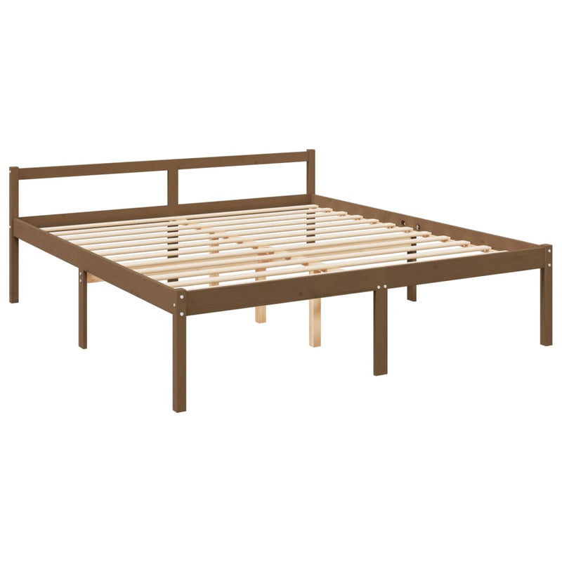 vidaXL mézbarna tömör fa ágy időseknek fejtámlával 200x200 cm