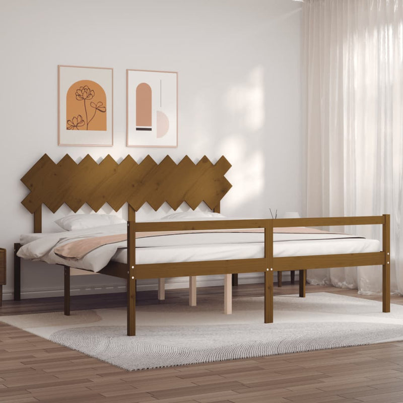 vidaXL mézbarna tömör fa ágy időseknek fejtámlával 200x200 cm