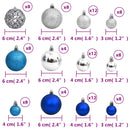 vidaXL 100 db kék és ezüst karácsonyi gömb 3 / 4 / 6 cm