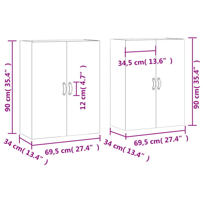 vidaXL 2 db betonszürke faliszekrény 69,5 x 34 x 90 cm