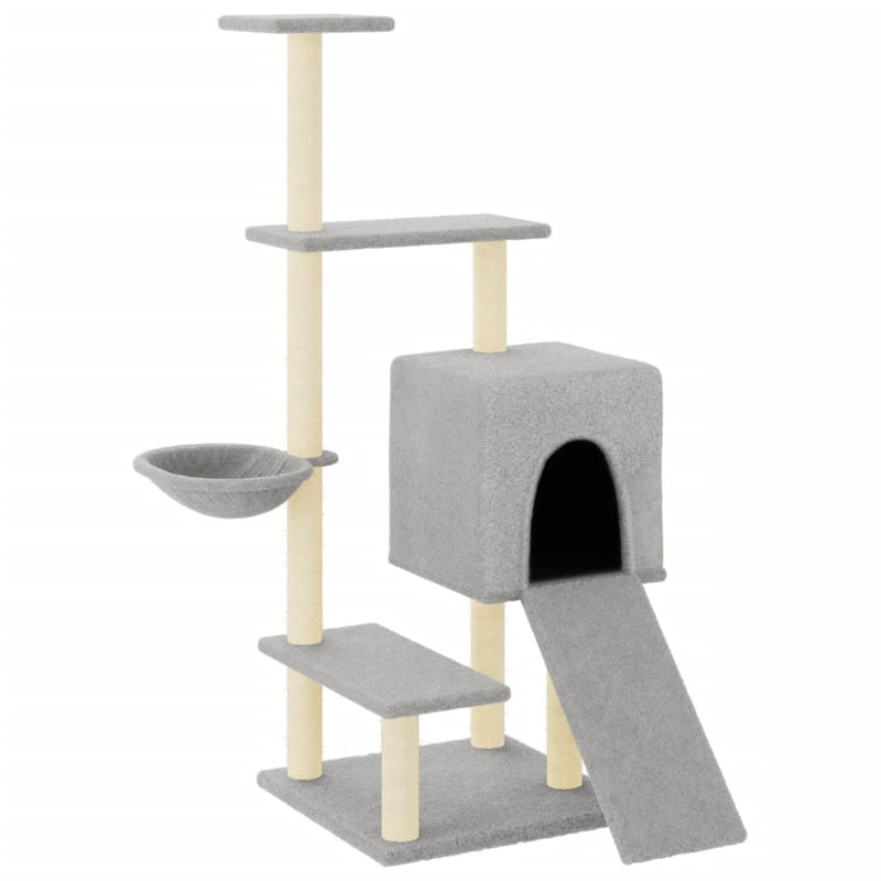 vidaXL világosszürke macskabútor szizál kaparófákkal 130,5 cm