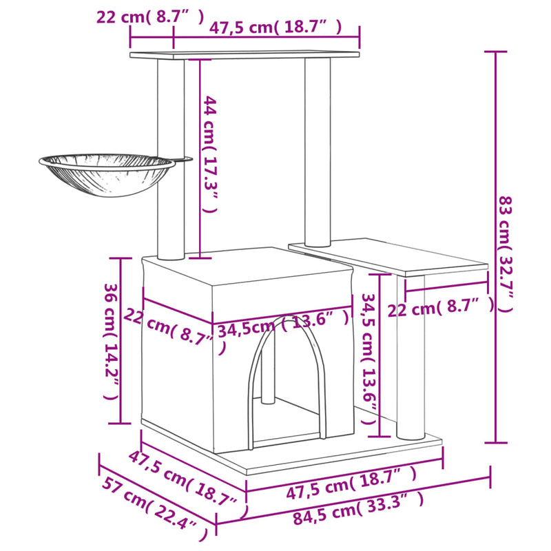 vidaXL krémszínű macskabútor szizál kaparófákkal 83 cm