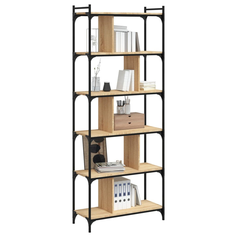 vidaXL 6 szintes sonoma tölgy színű fa könyvespolc 76 x 32 x 192 cm