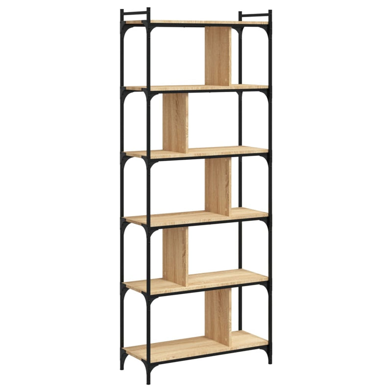 vidaXL 6 szintes sonoma tölgy színű fa könyvespolc 76 x 32 x 192 cm
