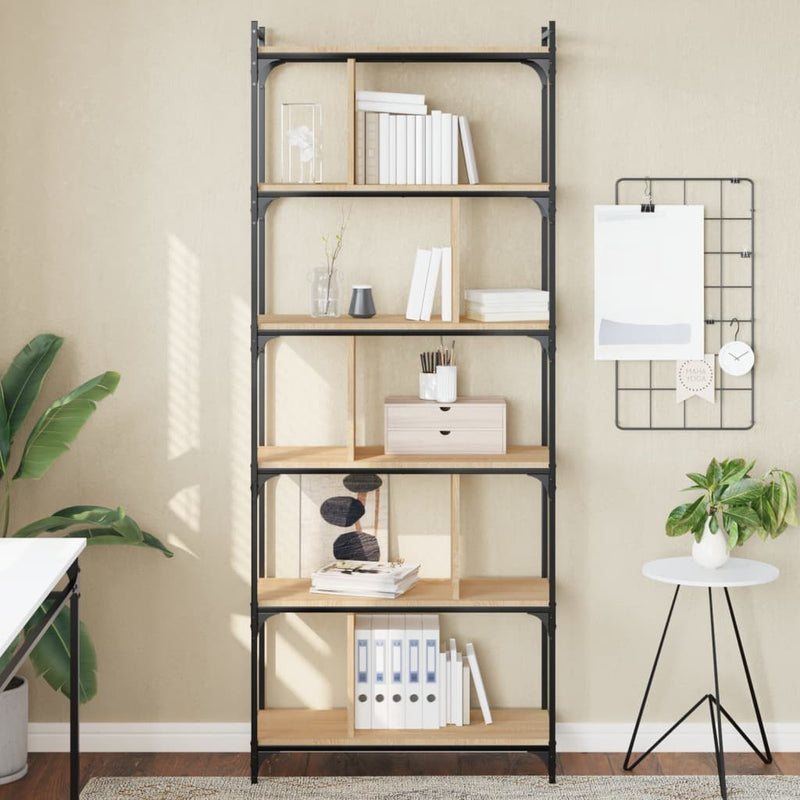 vidaXL 6 szintes sonoma tölgy színű fa könyvespolc 76 x 32 x 192 cm