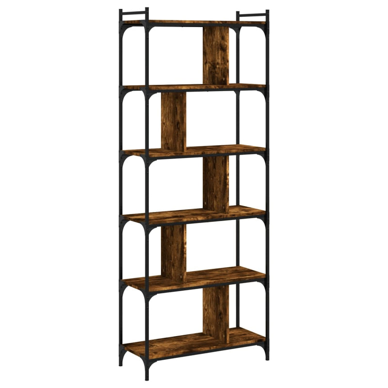vidaXL 6 szintes füstös tölgy színű fa könyvespolc 76 x 32 x 192 cm
