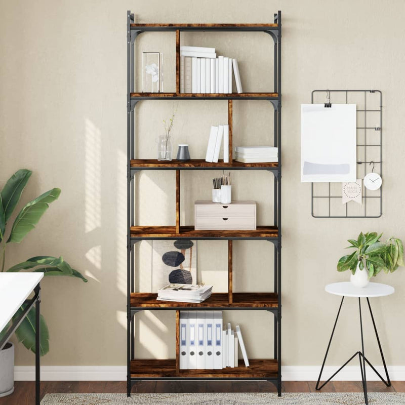 vidaXL 6 szintes füstös tölgy színű fa könyvespolc 76 x 32 x 192 cm