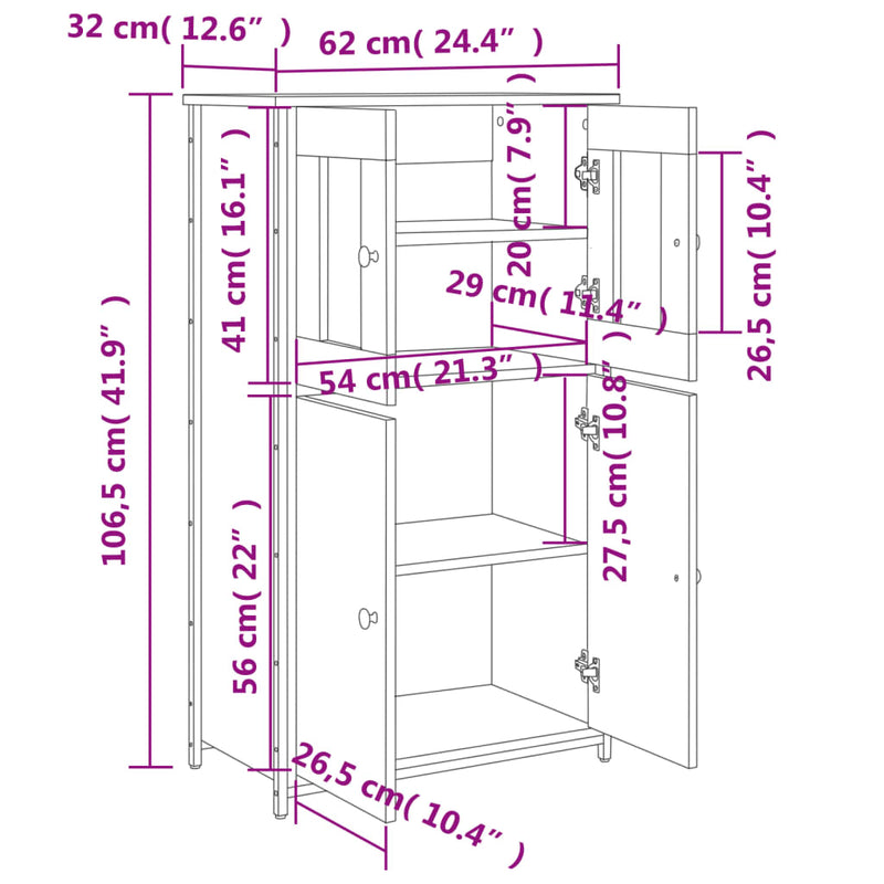 vidaXL sonoma tölgy szerelt fa magasszekrény 62 x 32 x 106,5 cm