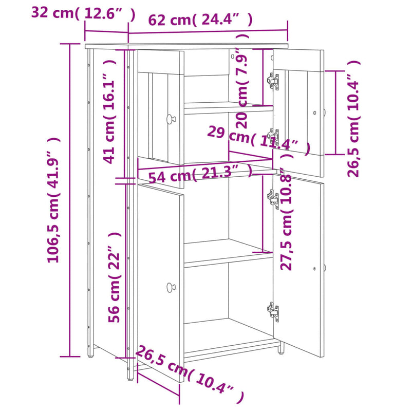 vidaXL szürke sonoma színű szerelt fa magasszekrény 62 x 32 x 106,5 cm