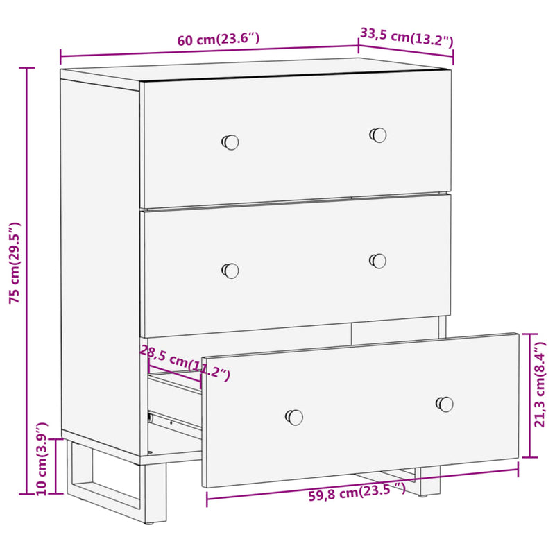 vidaXL barna és fekete tömör mangófa kisszekrény 60x33,5x75 cm