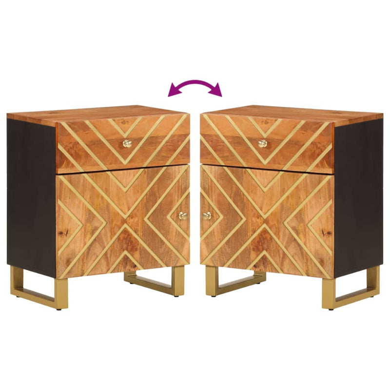 vidaXL barna és fekete tömör mangófa éjjeliszekrény 50 x 33 x 60 cm