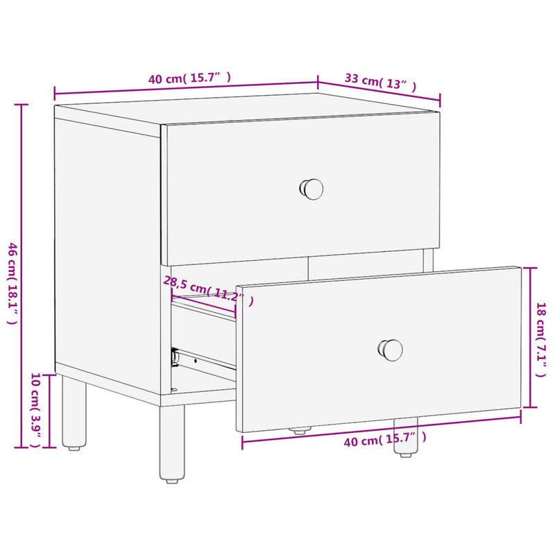 vidaXL 2 db fekete tömör mangófa éjjeliszekrény 40 x 33 x 46 cm