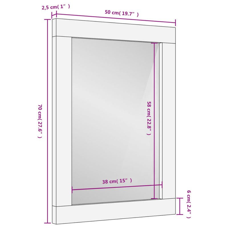 vidaXL fekete tömör mangófa és üveg fürdőszobatükör 50 x 70 x 2,5 cm