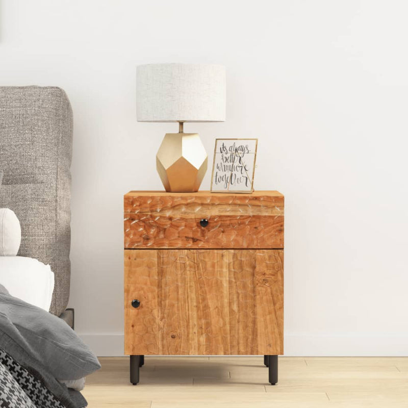vidaXL tömör akácfa és szerelt fa éjjeliszekrény 50 x 33 x 60 cm