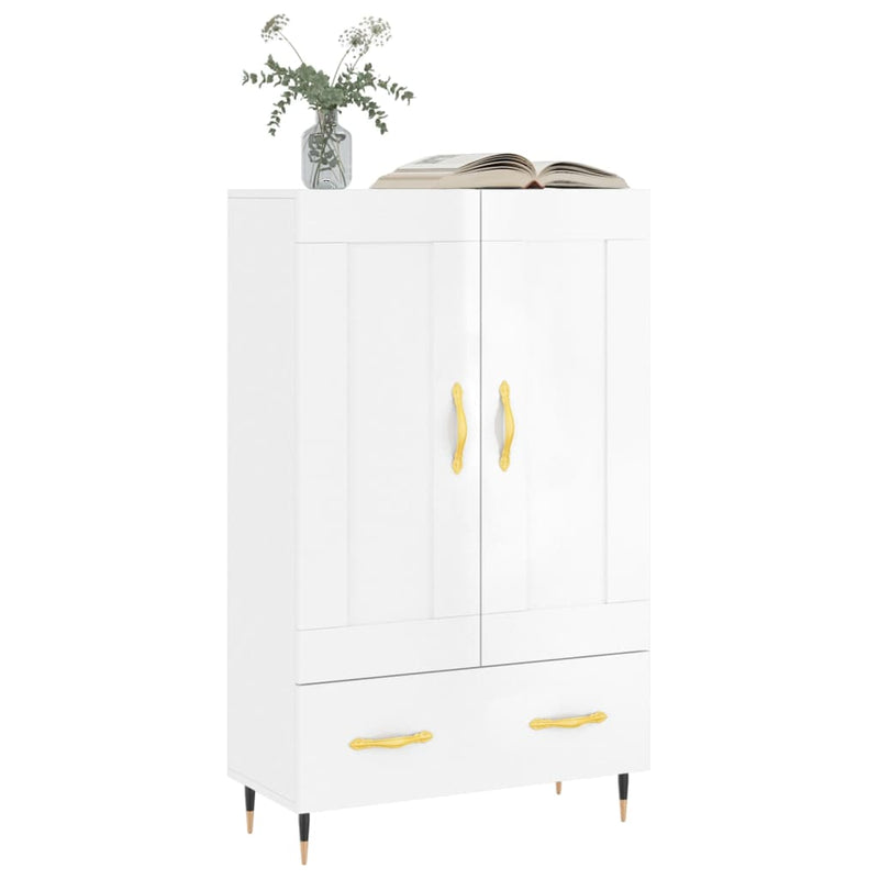 vidaXL magasfényű fehér szerelt fa magasszekrény 69,5 x 31 x 115 cm