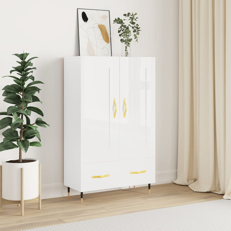 vidaXL magasfényű fehér szerelt fa magasszekrény 69,5 x 31 x 115 cm