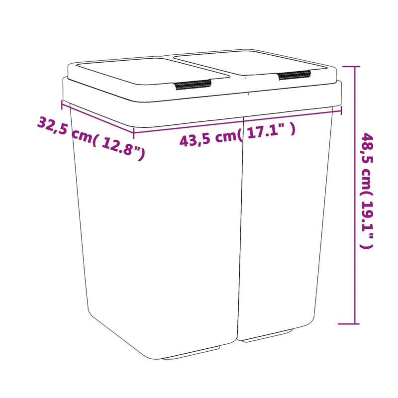 vidaXL antracitszürke dupla szemeteskuka 2x25 L