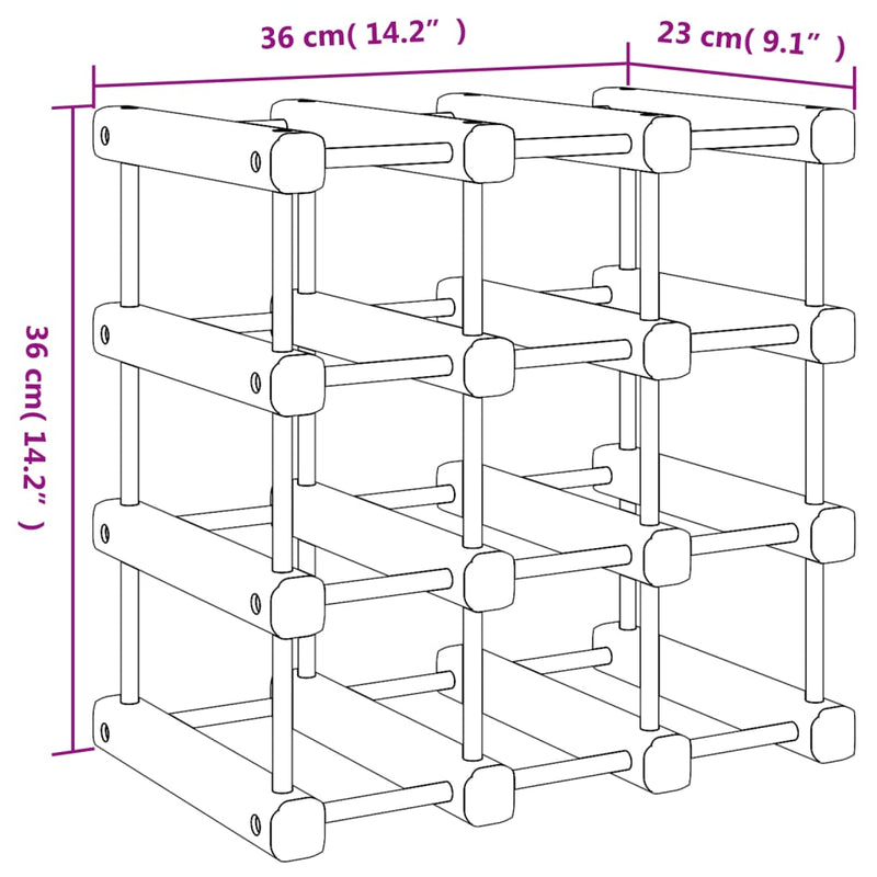 vidaXL tömör fenyőfa bortartó 12 palackhoz 36x23x36 cm