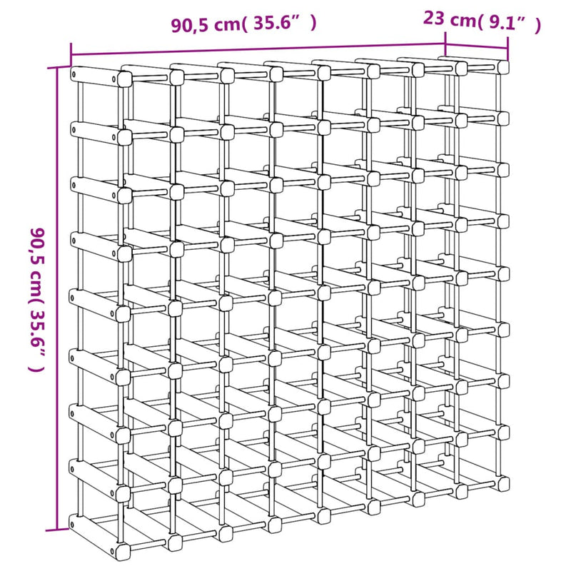 vidaXL tömör fenyőfa bortartó 72 palackhoz 90,5x23x90,5 cm