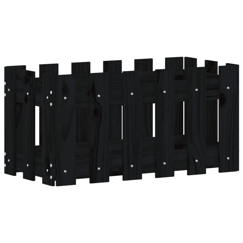vidaXL fekete tömör fenyő növénytartó léces kialakítással 60x30x30 cm