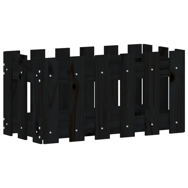vidaXL fekete tömör fenyő növénytartó léces kialakítással 60x30x30 cm
