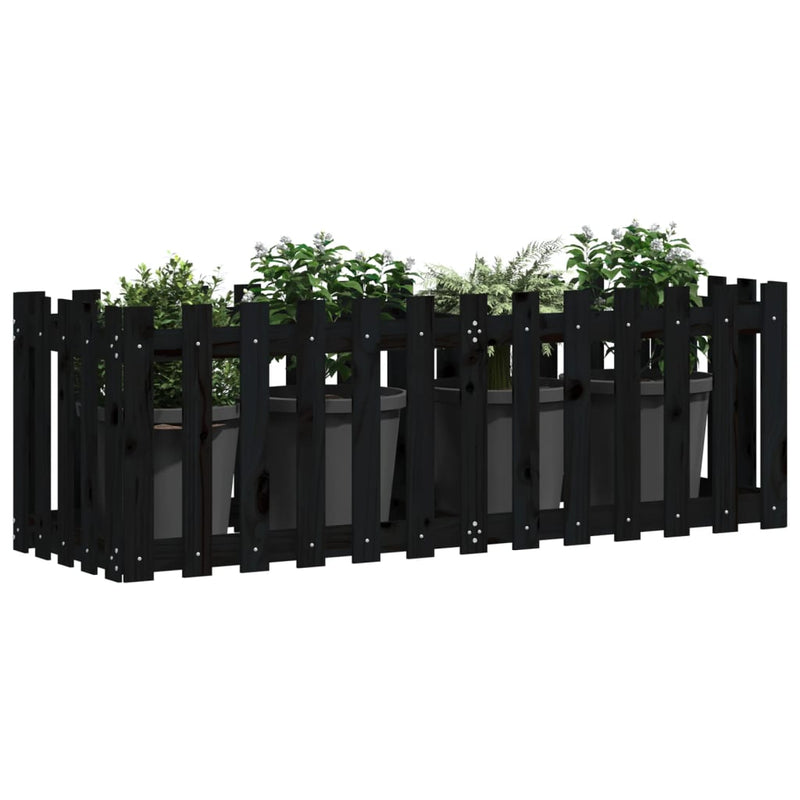 vidaXL fekete tömör fenyőfa kerti magaságyás kerítéssel 150x50x50 cm
