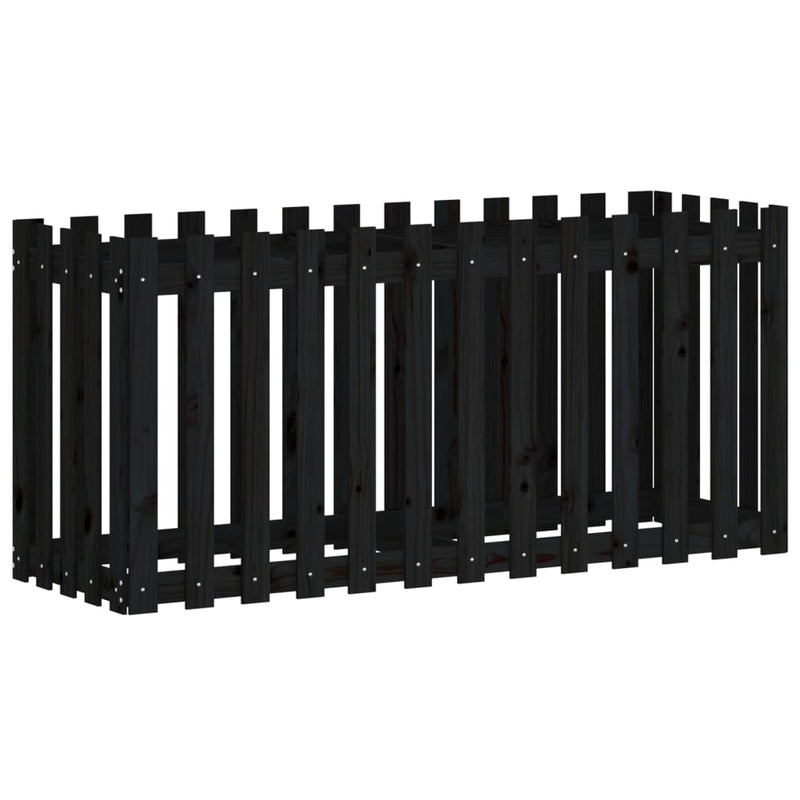 vidaXL fekete tömör fenyőfa kerti magaságyás kerítéssel 150x50x70 cm