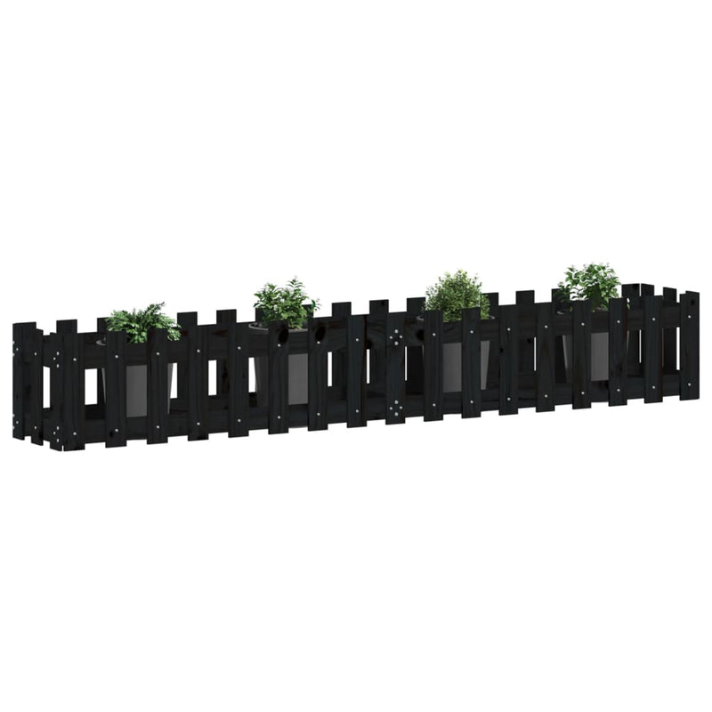 vidaXL fekete tömör fenyőfa kerti magaságyás kerítéssel 200x30x30 cm