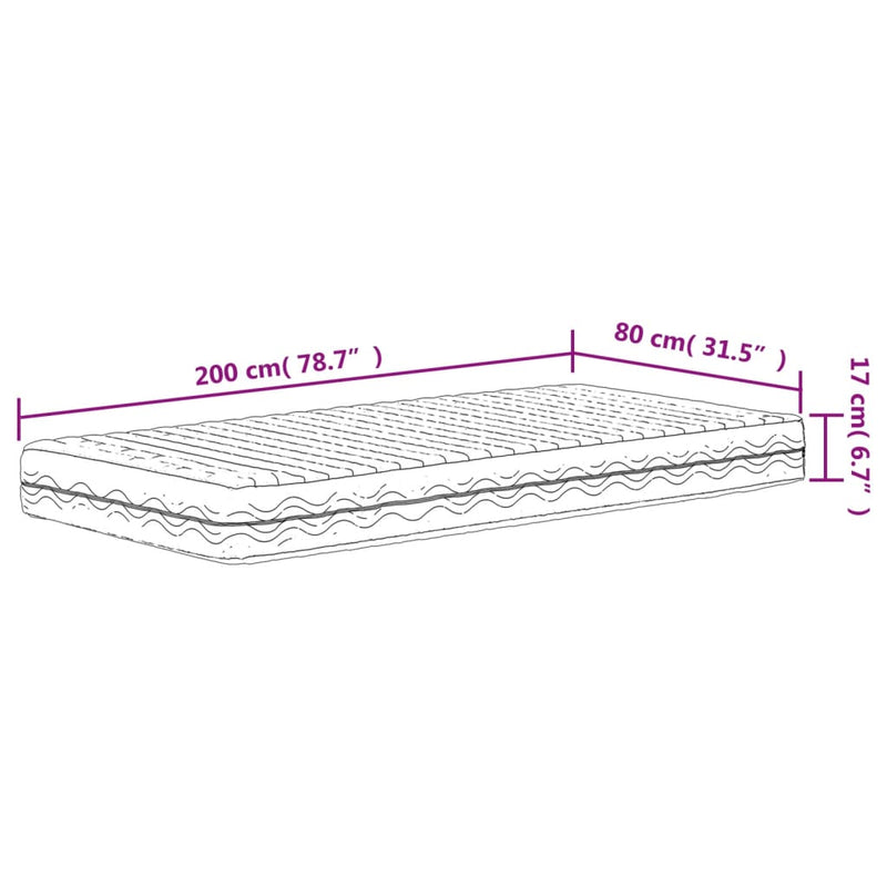 vidaXL fehér H2/H3 keménységű habmatrac 80x200 cm