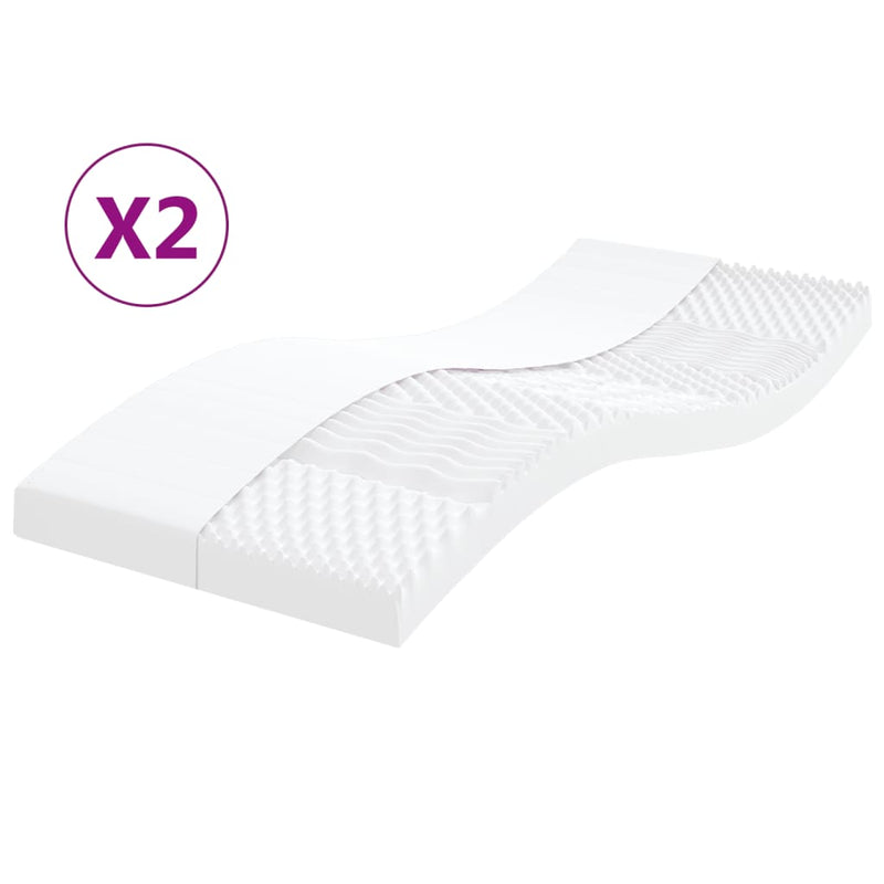 vidaXL 2 db fehér 7 zónás 20 ILD keménységű habmatrac 80 x 200 cm