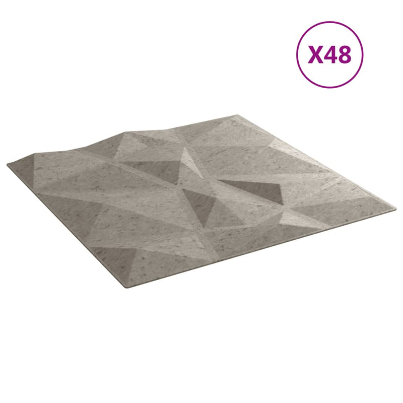 vidaXL 48 db betonszürke XPS gyémántmintás fali panel 50 x 50 cm 12 m²