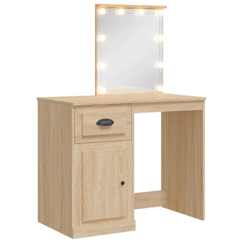 vidaXL sonoma tölgy színű fésülködőasztal LED-lámpákkal 90x42x132,5 cm