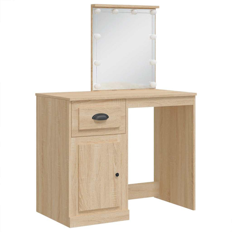 vidaXL sonoma tölgy színű fésülködőasztal LED-lámpákkal 90x42x132,5 cm