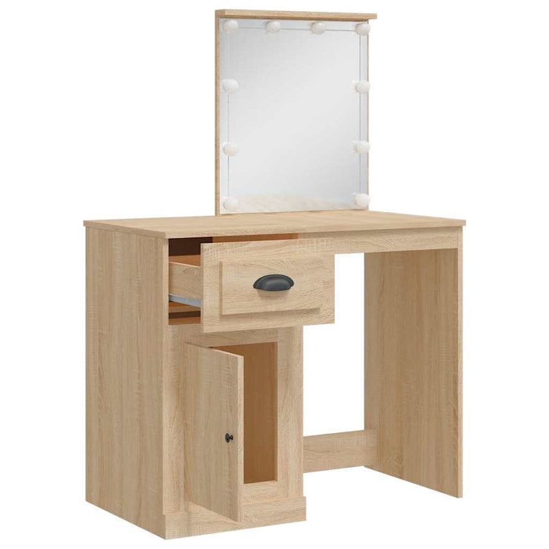 vidaXL sonoma tölgy színű fésülködőasztal LED-lámpákkal 90x42x132,5 cm