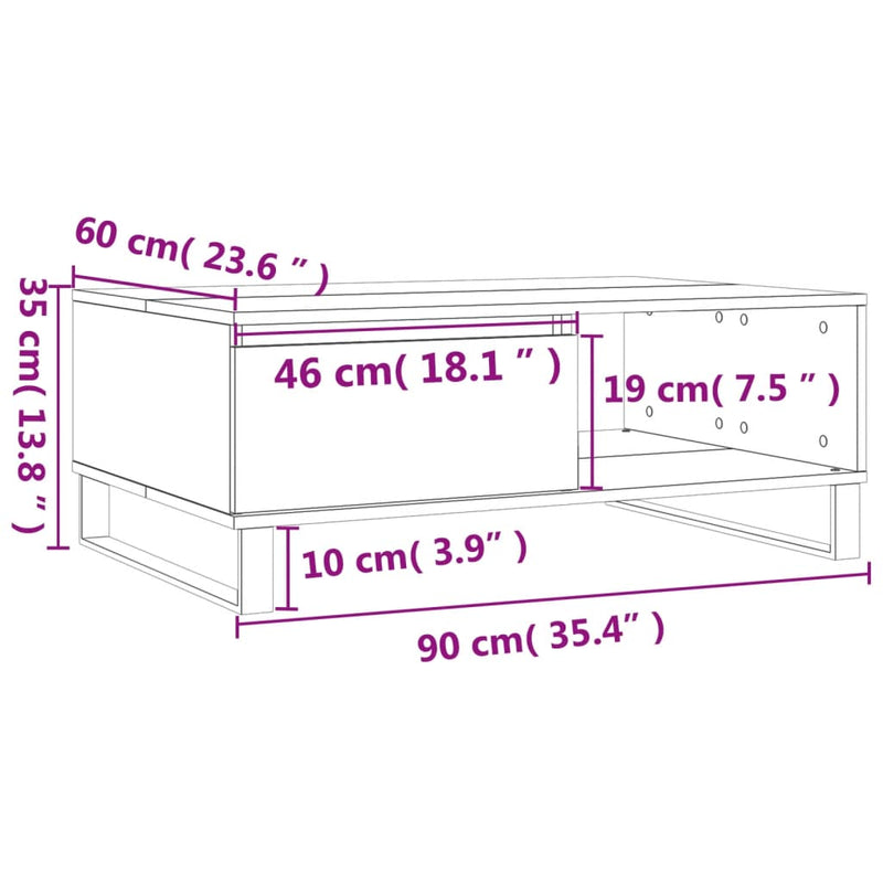 vidaXL betonszürke szerelt fa dohányzóasztal 90 x 60 x 35 cm