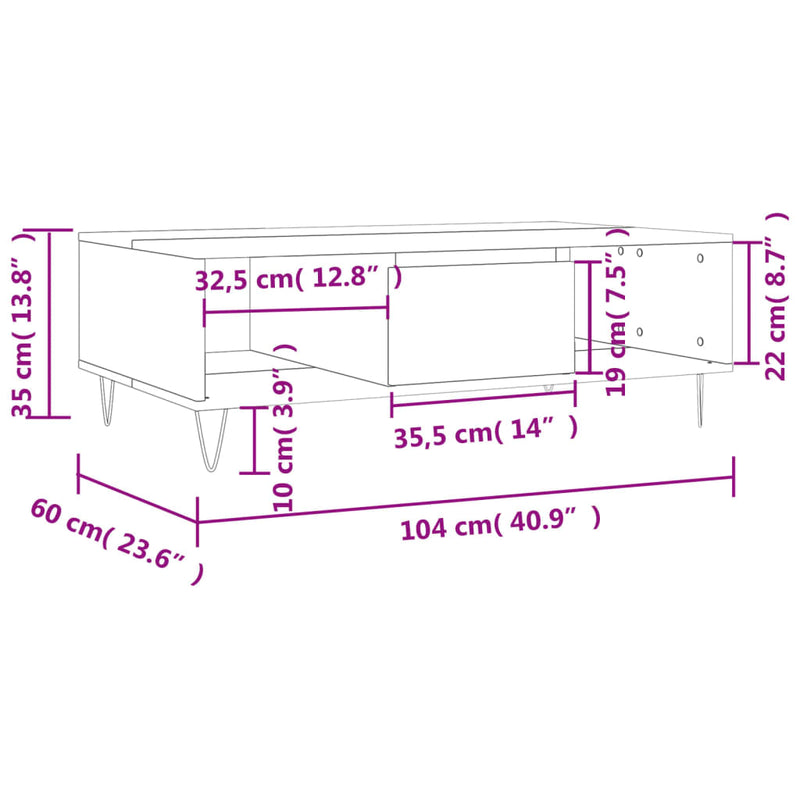 vidaXL szürke sonoma szerelt fa dohányzóasztal 104 x 60 x 35 cm