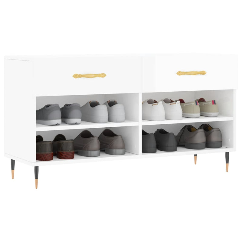 vidaXL magasfényű fehér szerelt fa cipőpolc 102x35x55 cm