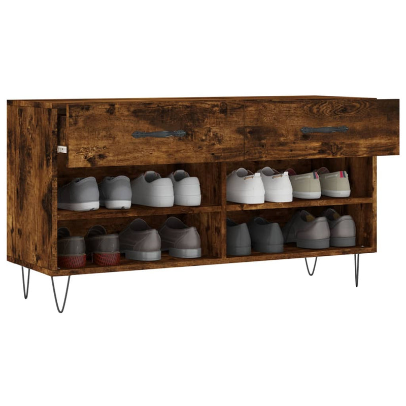 vidaXL füstös tölgy színű szerelt fa cipőpolc 102x35x55 cm